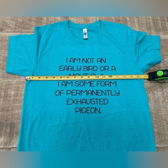 Exhausted Pigeon Tee | Bella + Canvas | Heather Teal | Size M - Picture 3 of 5